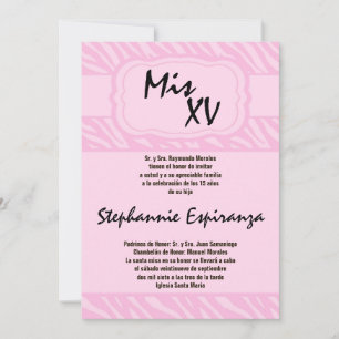 5x7 rose Zèbre Imprimer Quinceanera 15 Invitation