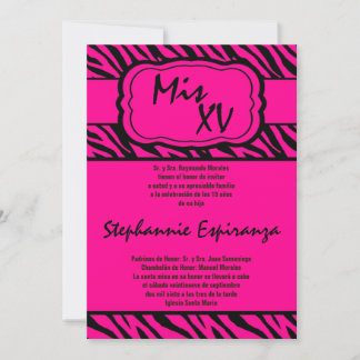 5x7 rose Zèbre Imprimer Quinceanera 15 Invitation