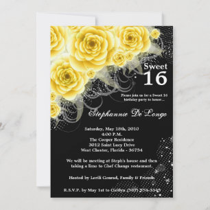 5x7 Roses Jaunes Douces 16 Invitation Anniversaire