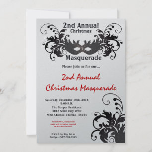 5x7 Rouge Argent Masquerade Noël Invitation