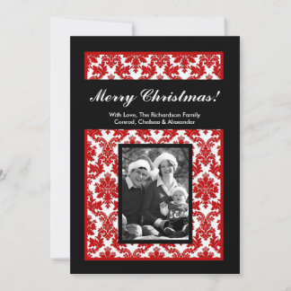 5x7 Rouge noir Damas carte photo de Noël