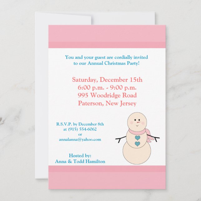 5x7 Rustic Snowman avec Invitation Pink Scarf (Devant)