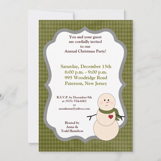 5x7 Rustic Snowman avec Scarf Invitation (Devant)