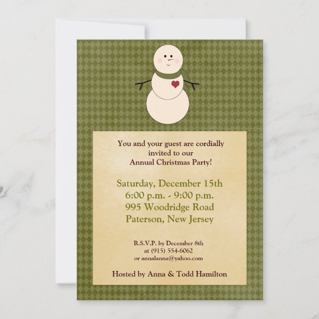 5x7 Rustic Snowman avec Scarf Invitation (Devant)