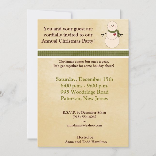 5x7 Rustic Snowman avec Scarf Invitation (Devant)