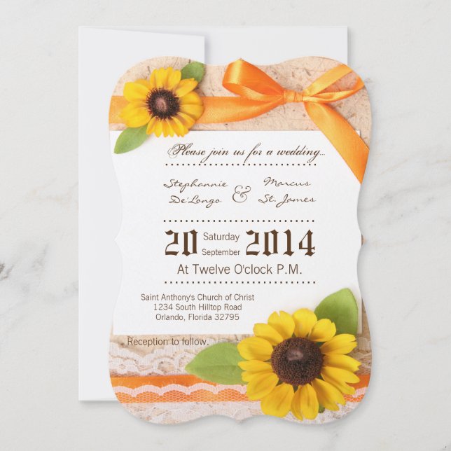 5x7 Rustic Sunflower Mariage campagnard Invitation (Devant)