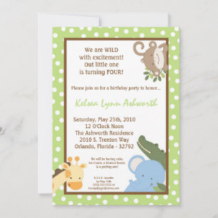 5x7 Safari Jungle ZooAnimaux Invitation d'annivers