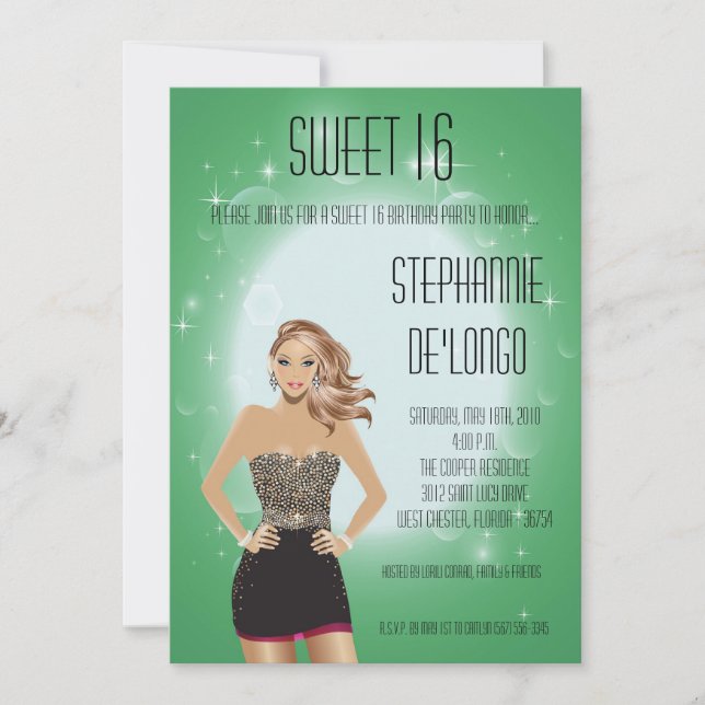 5x7 Sassy Blonde Girl Sweet 16 Birthday Invitation (Devant)