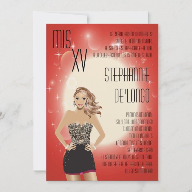 5x7 Sassy Blonde Quinceanera Invitation Anniversai (Devant)