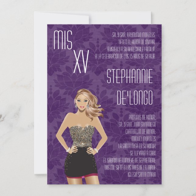 5x7 Sassy Blonde Quinceanera Invitation Anniversai (Devant)