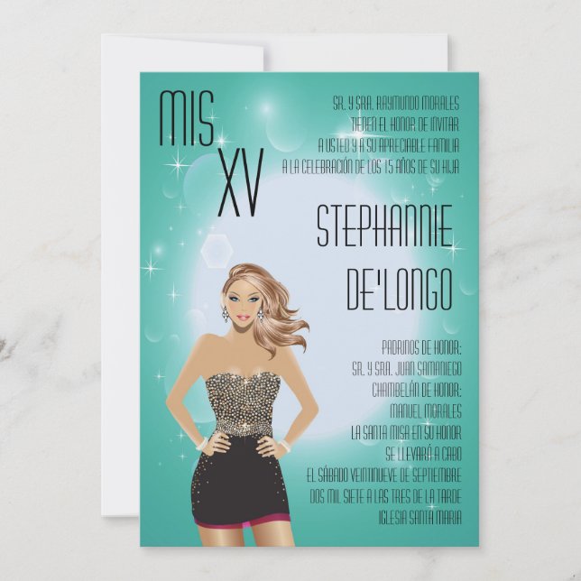 5x7 Sassy Blonde Quinceanera Invitation Anniversai (Devant)