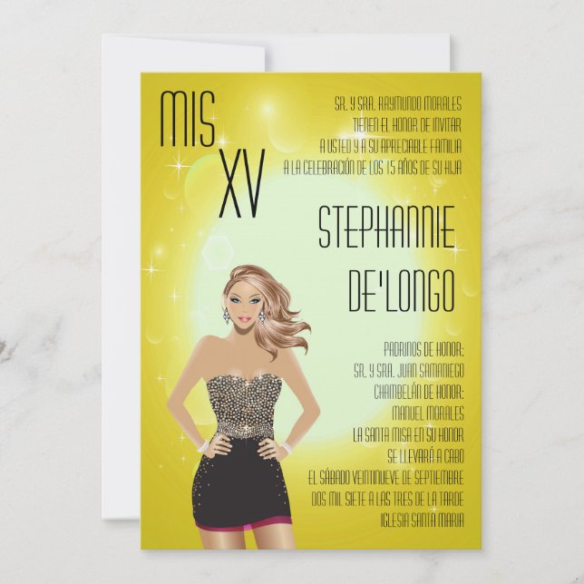 5x7 Sassy Blonde Quinceanera Invitation Anniversai (Devant)