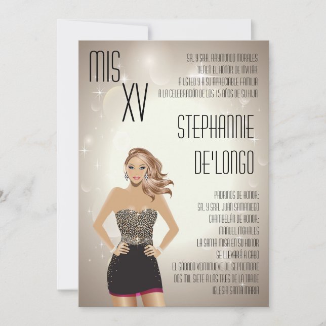 5x7 Sassy Blonde Quinceanera Invitation Anniversai (Devant)