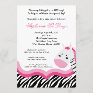 5x7 Sassy Pink Jungle Zebra Invitation Baby shower