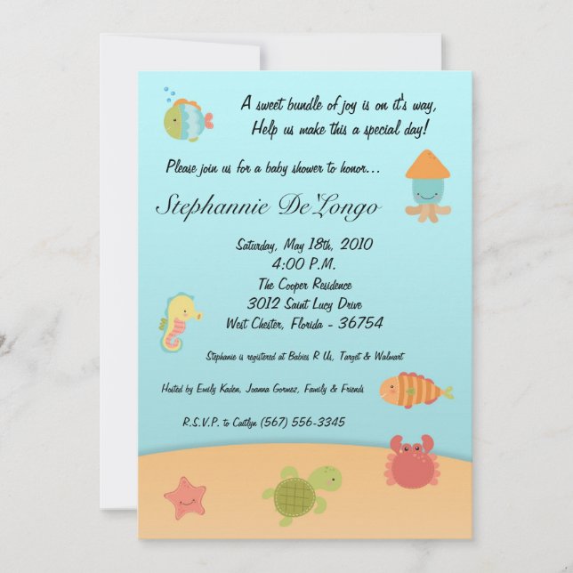 5x7 Sea Life Ocean Fish Baby shower Invitation (Devant)