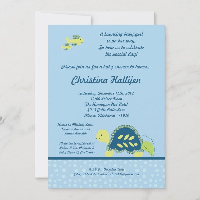 5x7 Sea Turtle Reef Ocean Baby shower Invitation (Devant)