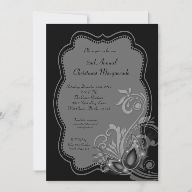 5x7 Silver Masquerade Noël XMAS Invitation (Devant)
