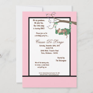 5x7 Singe rose Invitation de fête d'anniversaire