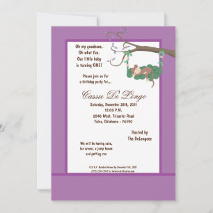 5x7 Singe violet Invitation de fête d'anniversaire