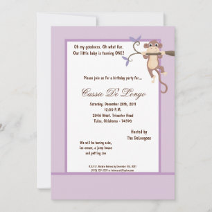 5x7 Singe violet Invitation de fête d'anniversaire