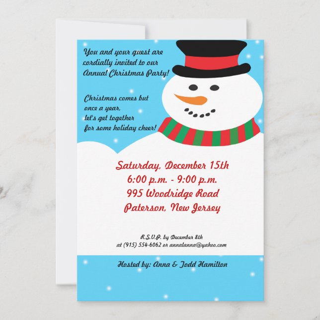 5x7 Snowman Invitation (Devant)