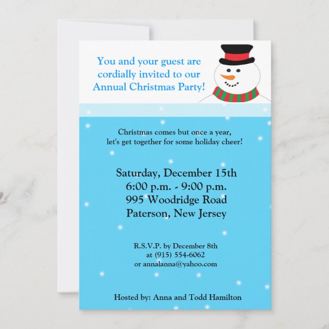 5x7 Snowman Invitation (Devant)