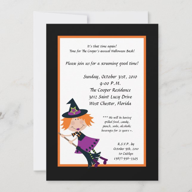 5x7 sorcière sur invitation du parti Broom Hallowe (Devant)