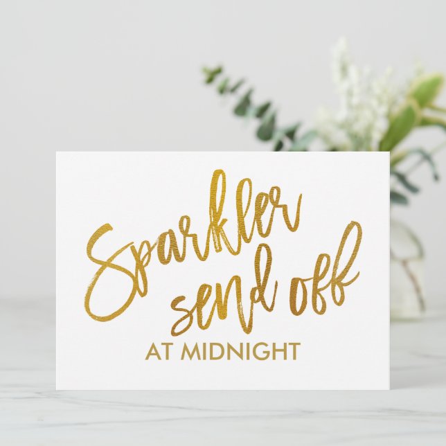 5X7 Sparkler Send Off Sign-Off - Brush Script Gold (Debout devant)