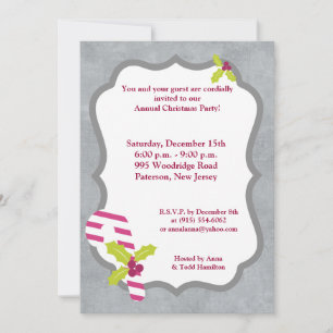 5x7 Sucre de canne et Holly Christmas Invitation