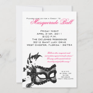 5x7 Sweet 16 Masquerade Ball Invitation Anniversai