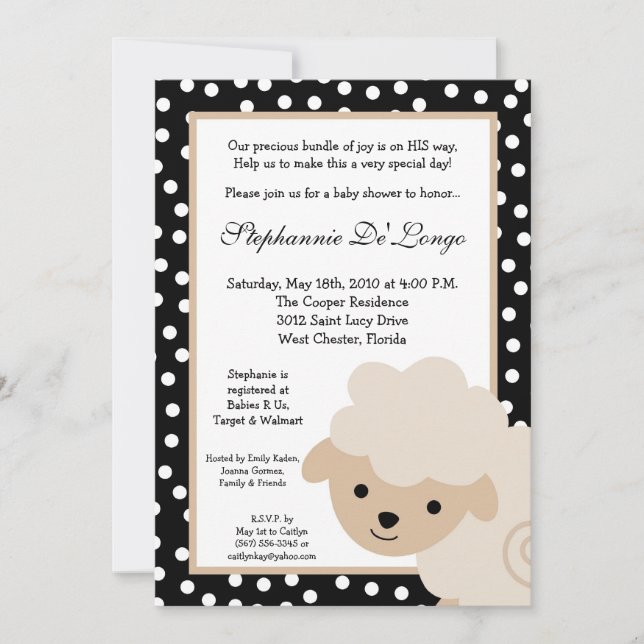 5x7 Sweet Neutra Farm Sheep Invitation Baby shower (Devant)