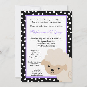5x7 Sweet Purple Farm Sheep Baby shower Invitation