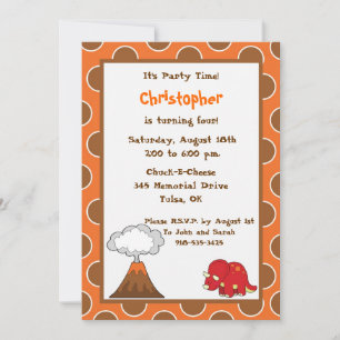 5x7 Tan Polkadot Dinosaur Invitation d'anniversair