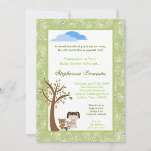 5x7 Tea Party Bear Girl Baby shower Invitation
