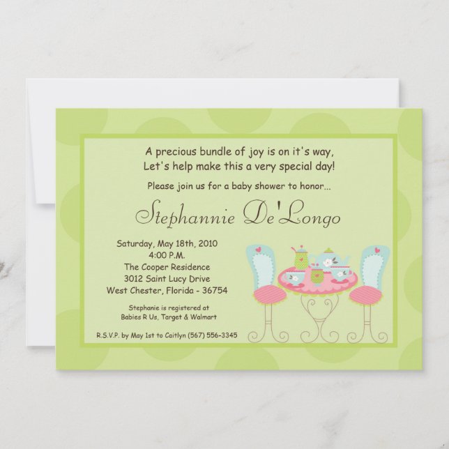 5x7 Tea Party Pointe Baby shower Invitation (Devant)