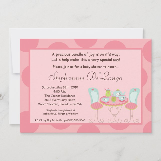 5x7 Tea Party Pointe Baby shower Invitation (Devant)