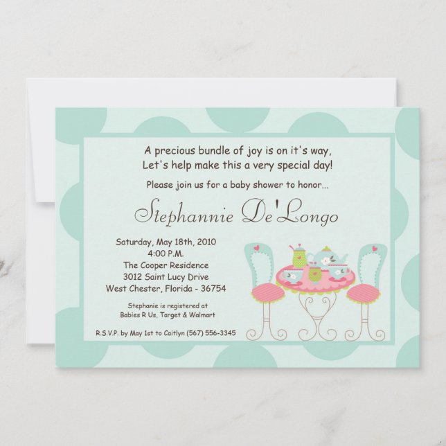5x7 Tea Party Pointe Baby shower Invitation (Devant)