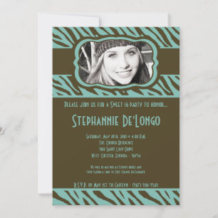 5x7 Tiff Zebra PHOTO Sweet 16 Birthday Invitation