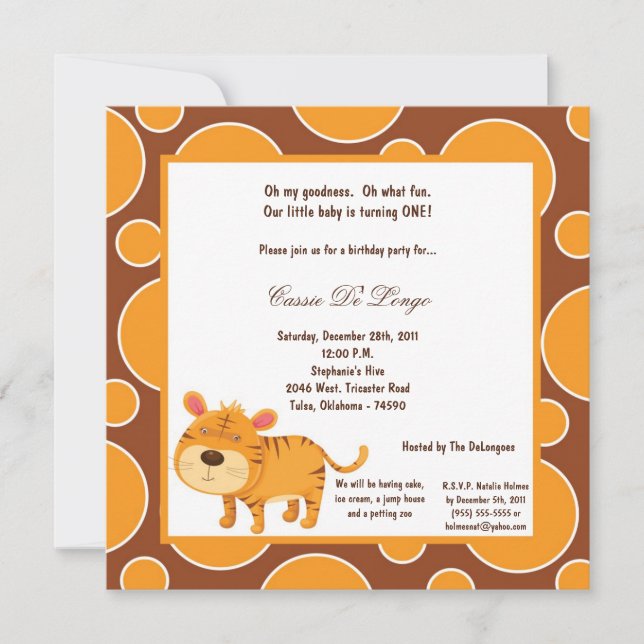 5x7 Tiger Pok-a-Dot Invitation de fête d'anniversa (Devant)