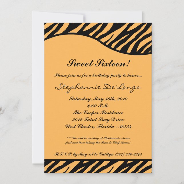 5x7 Tigre Imprimer Sweet 16 Invitation de fête d'a (Devant)