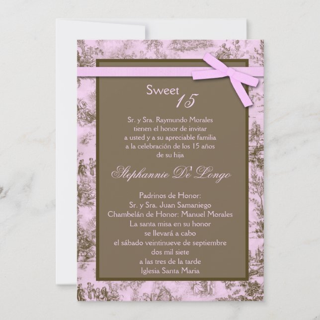 5x7 Toile Brown rose Tissu Quinceanera Invitation (Devant)