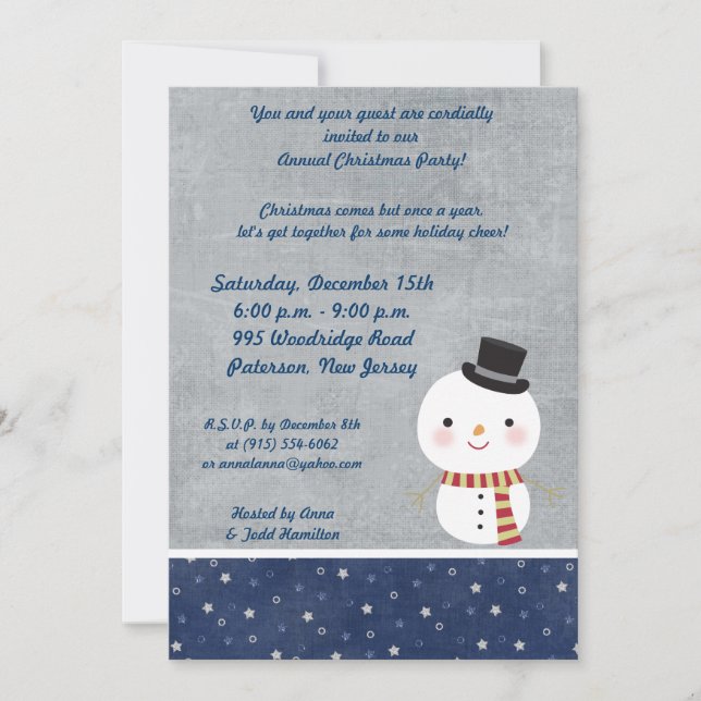 5x7 Top Hat Snowman Invitation (Devant)