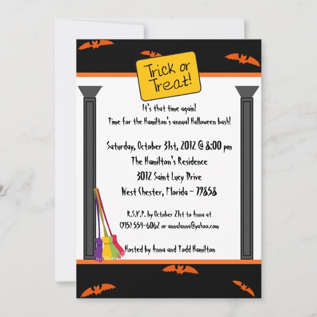5x7 Trick ou Traitements Invitation de fête d'Hall (Devant)