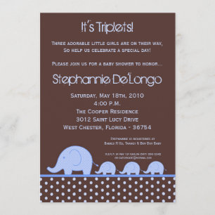 5x7 Triplés pour Baby shower éléphant Invitation