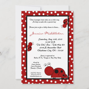 5x7 TRIPLETS Red Lady Bug Baby shower Invitation