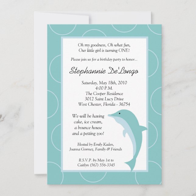 5x7 Tropical Ocean Dolphin Invitation d'anniversai (Devant)