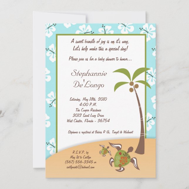 5x7 Tropical Turtle Mama Baby shower Invitation (Devant)