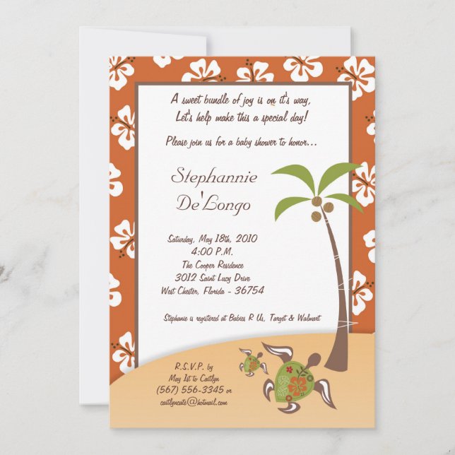 5x7 Tropical Turtle Mama Baby shower Invitation (Devant)