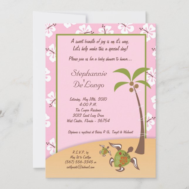 5x7 Tropical Turtle Mama Baby shower Invitation (Devant)