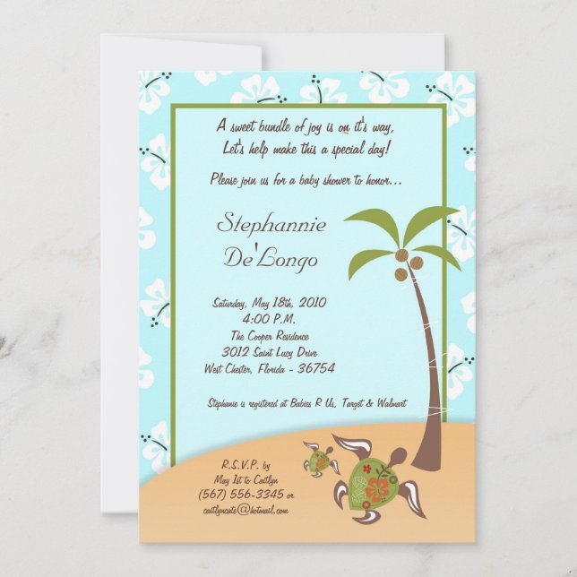 5x7 Tropical Turtle Mama Baby shower Invitation (Devant)